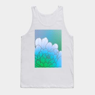 blue green peony flower and geometric pattern Tank Top